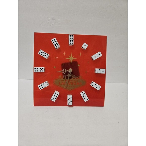 Large Vintage ‘Las Vegas’ RED Dice Souvenir Clock - Mirrored - 9" X 9" TESTED - Picture 1 of 2